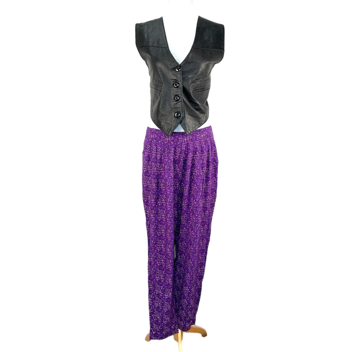 American Vintage Purple Patterned Loose Baggy Pants - Women's Large