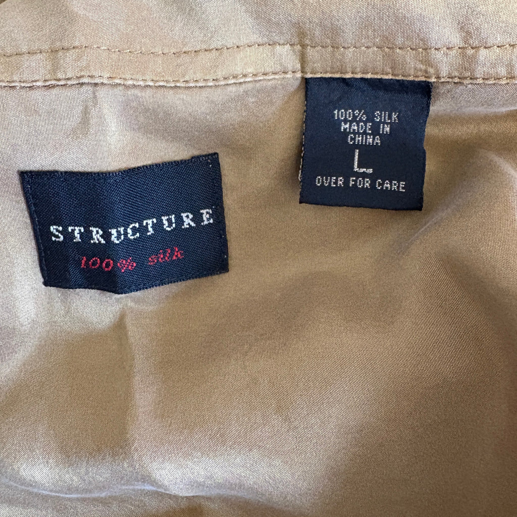 Y2K Gold Silk Long Sleeve Button Down Shirt - Men's Size L