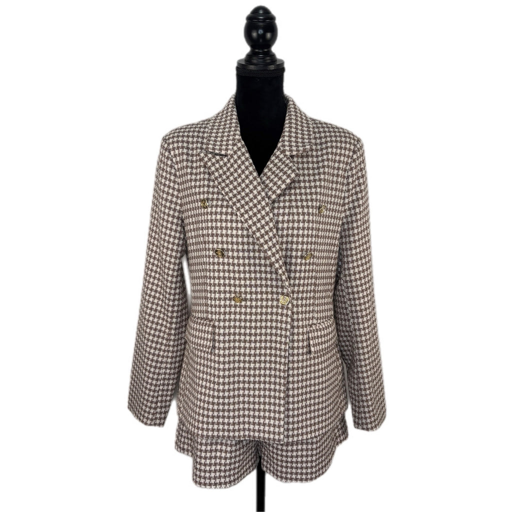 Entro Matching Houndstooth Shorts and Blazer Set - Women's Size L