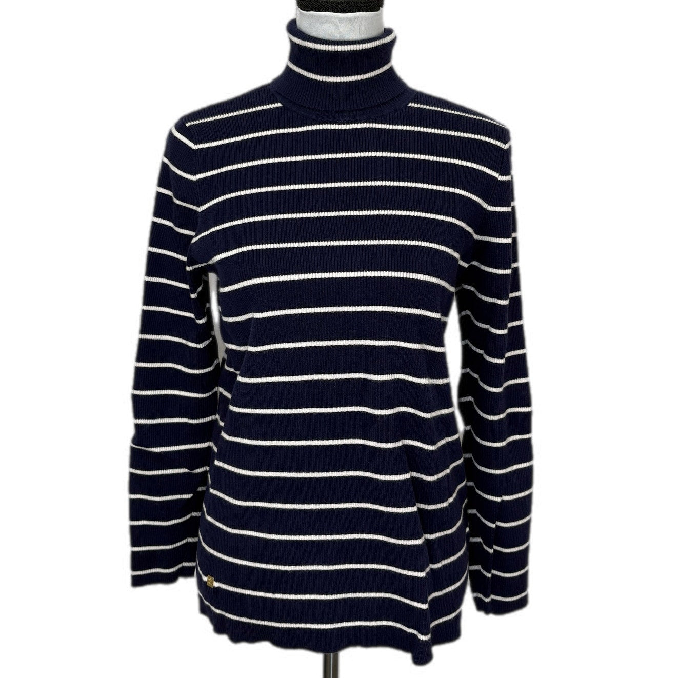 Ralph Lauren Navy Blue White Stipe Turtleneck - Women's Size 2X