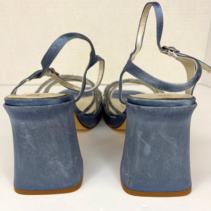Vintage Y2K Blue Beaded Square Toe Chunky Formal Heels - Women's Size 9.5