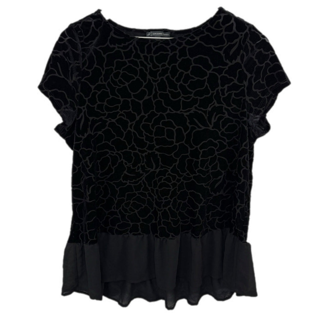 Adrianna Papell Black Flocked Velvet Ruffle Hem Top - Women's Size XL