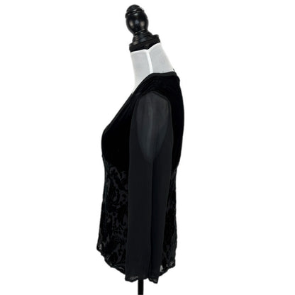 Silk Blend Black Whimsy Goth Flocked Sheer Sleeve Top - Women's Size 12