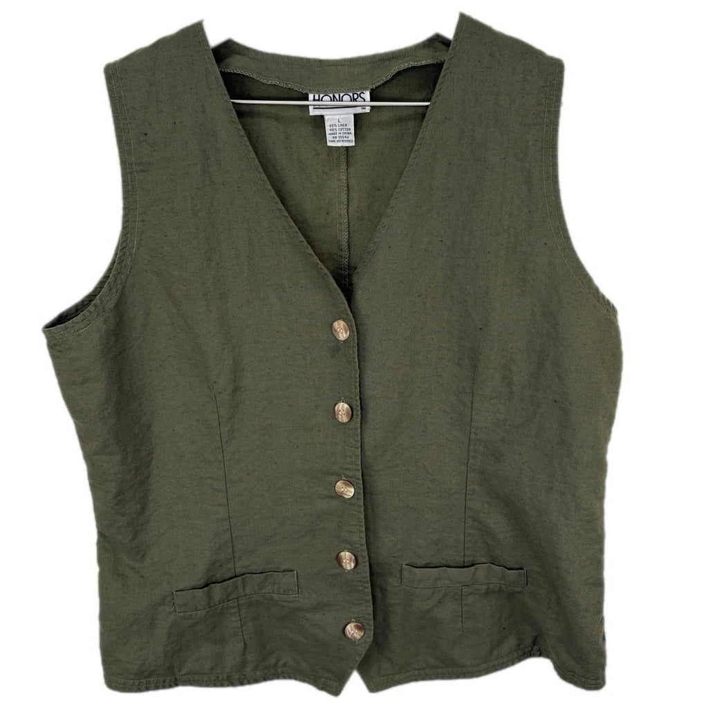 Vintage Green Linen Vest - Women's Size L