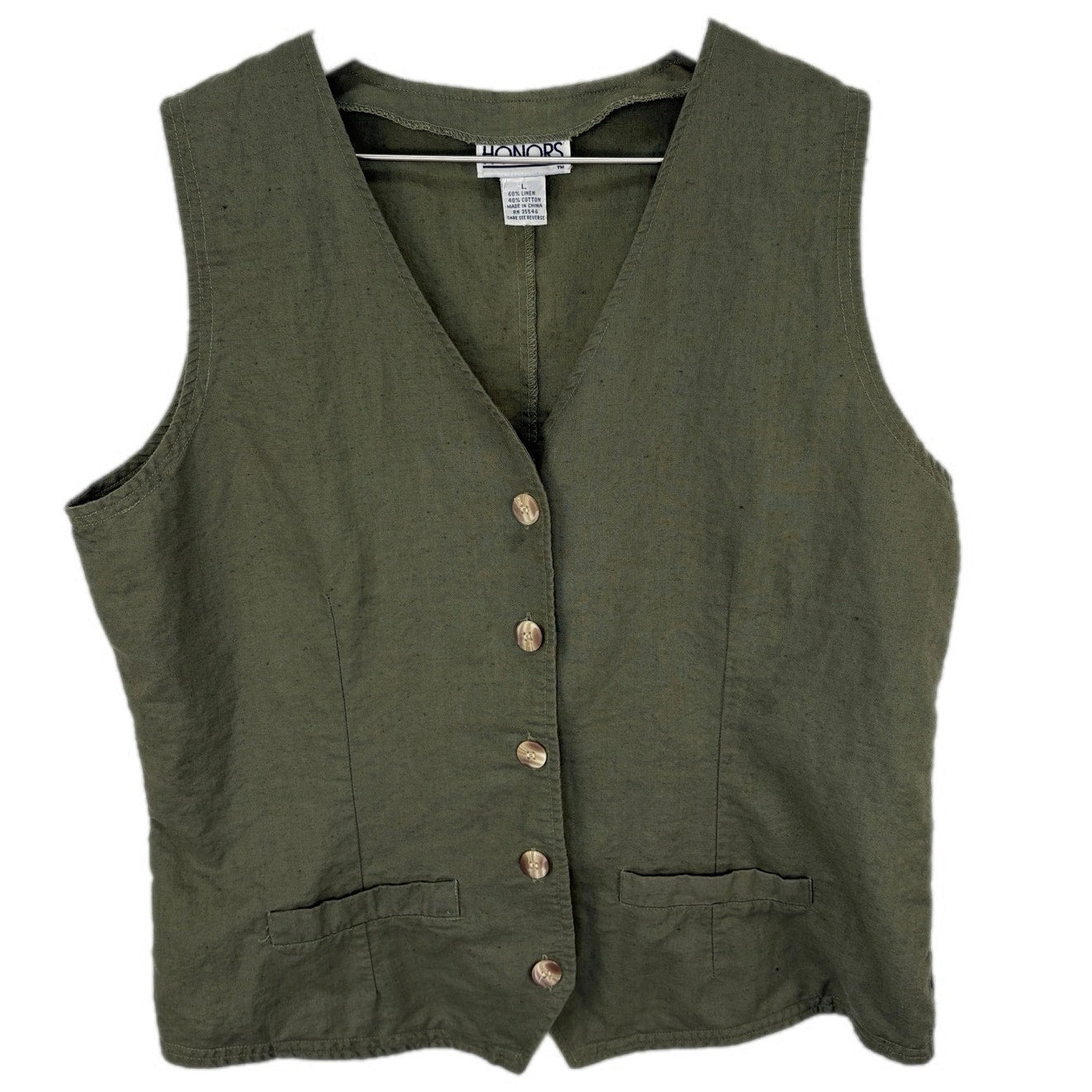 Vintage Green Linen Vest - Women's Size L