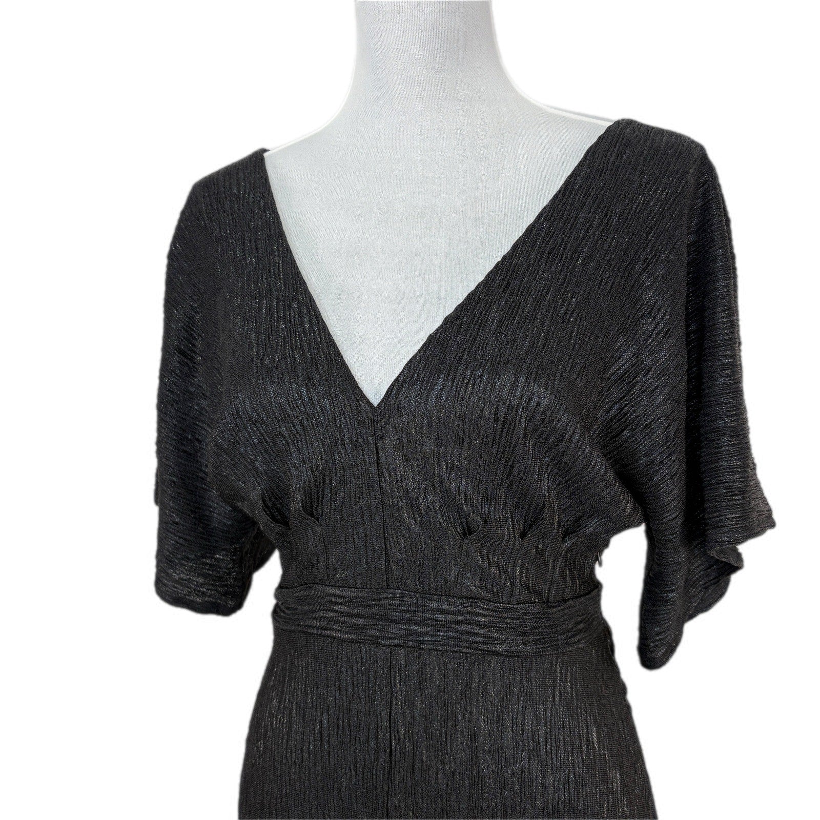 ASTR the Label Metallic Black V Neck Dress - Women's Size M