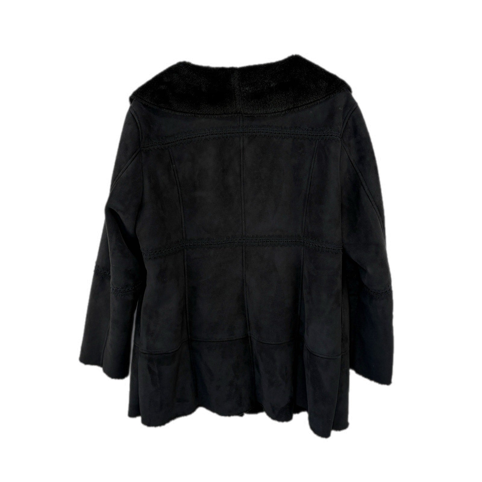 Y2K Faux Suede Faux Fur Collar Black Jacket - Women's Size XL