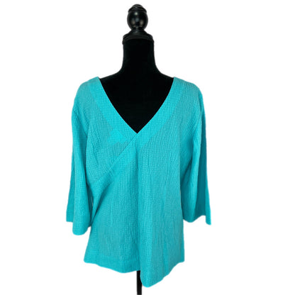 Soft Surroundings Textured Teal V Neck Shirt NWT - Women's Size M