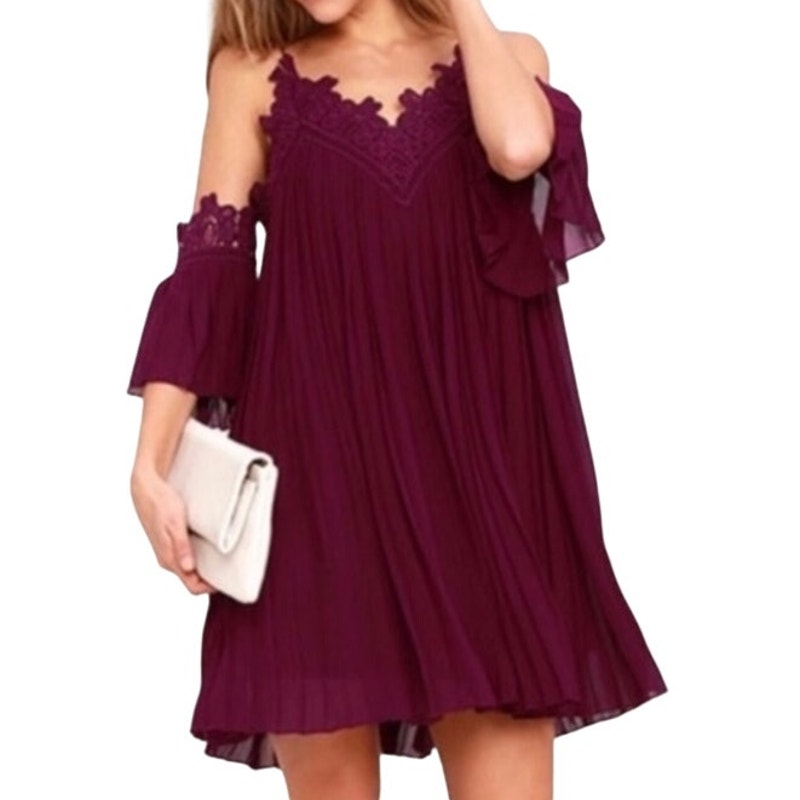 Lulus Navy Blue Pleated Lace Detail Short Baby Doll Dress - Women's Size Medium