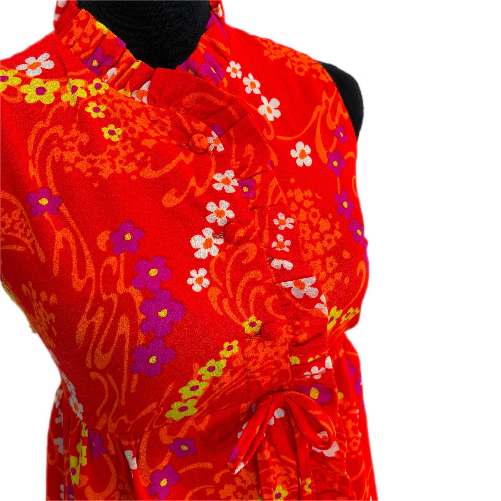Vintage 60's Ludy for Ludi's Honolulu Bright Floral Hawaiian Dress - Women's S