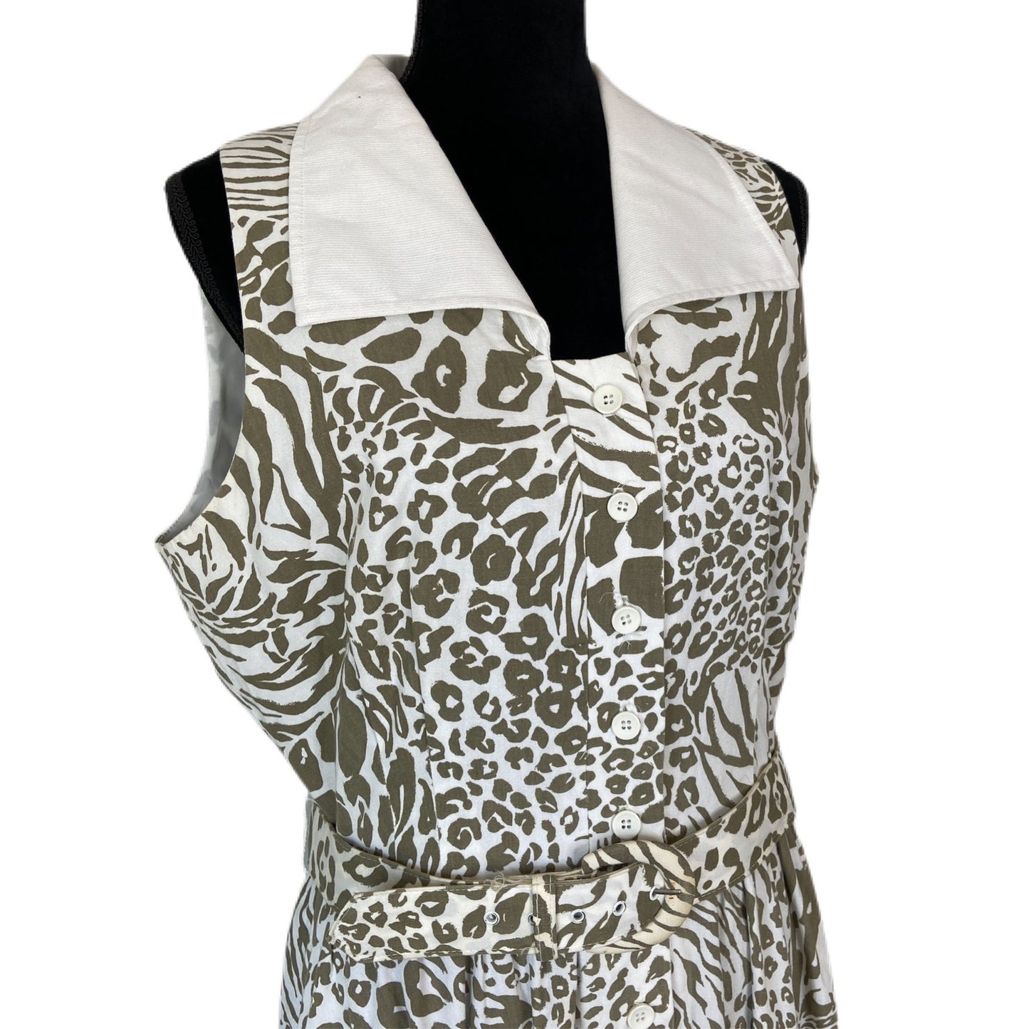 Vintage Animal Print Sleeveless Shirt Dress - Women's Size 16