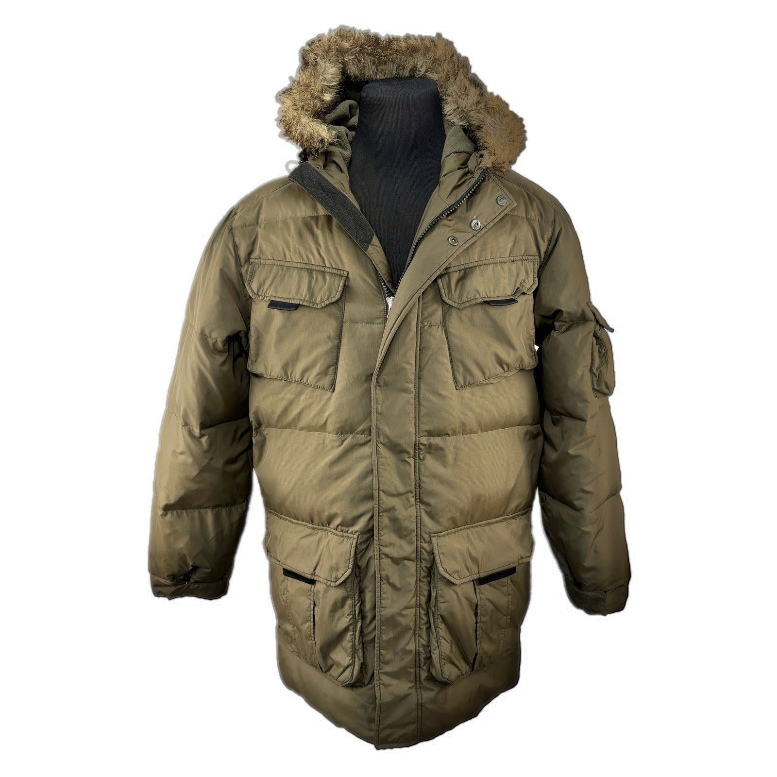 Eddie Bauer Dark Green Quilted Nylon Goose Down Coat - Men's Size M