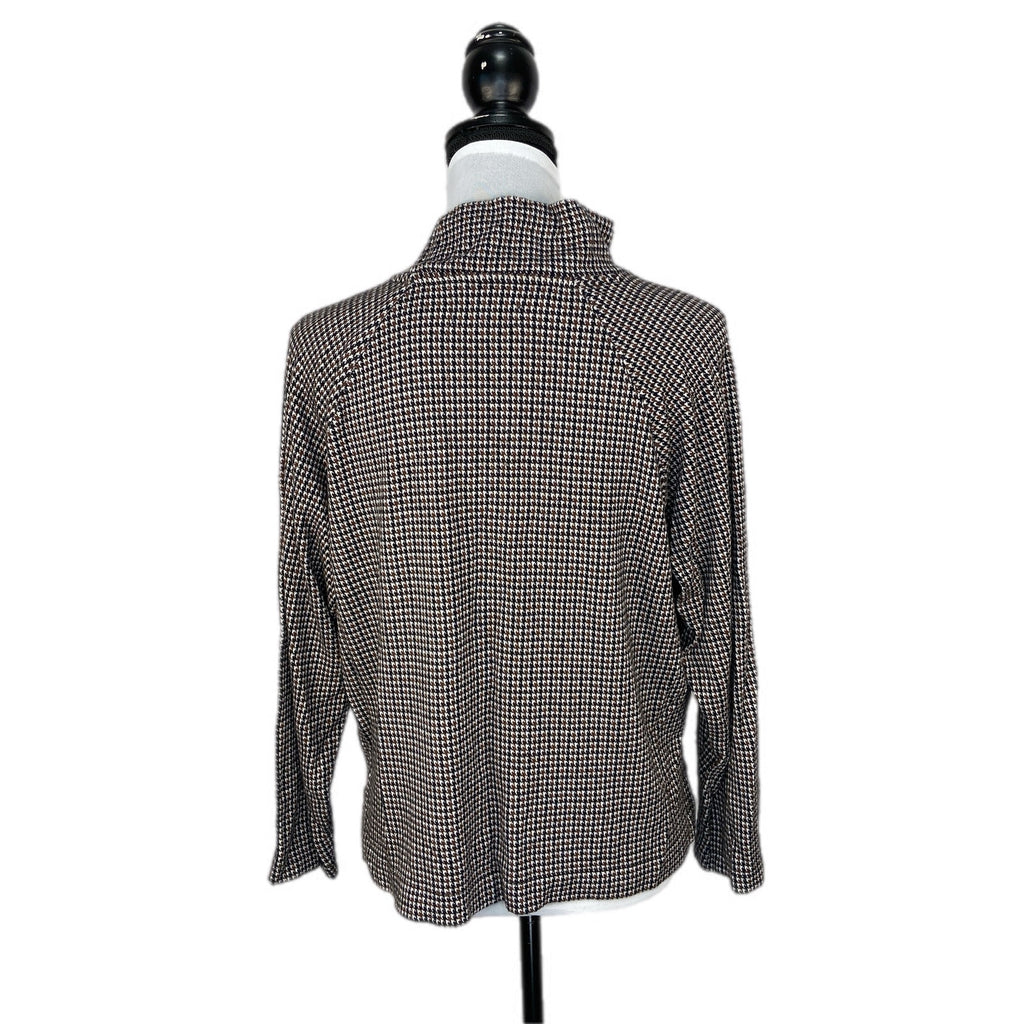 Lou & Grey for Loft Houndstooth Mock Neck Crop Long Sleeve Shirt - Women Size M