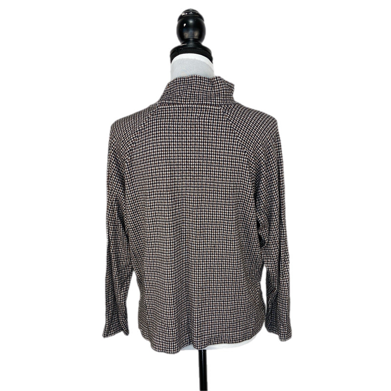 Lou & Grey for Loft Houndstooth Mock Neck Crop Long Sleeve Shirt - Women Size M