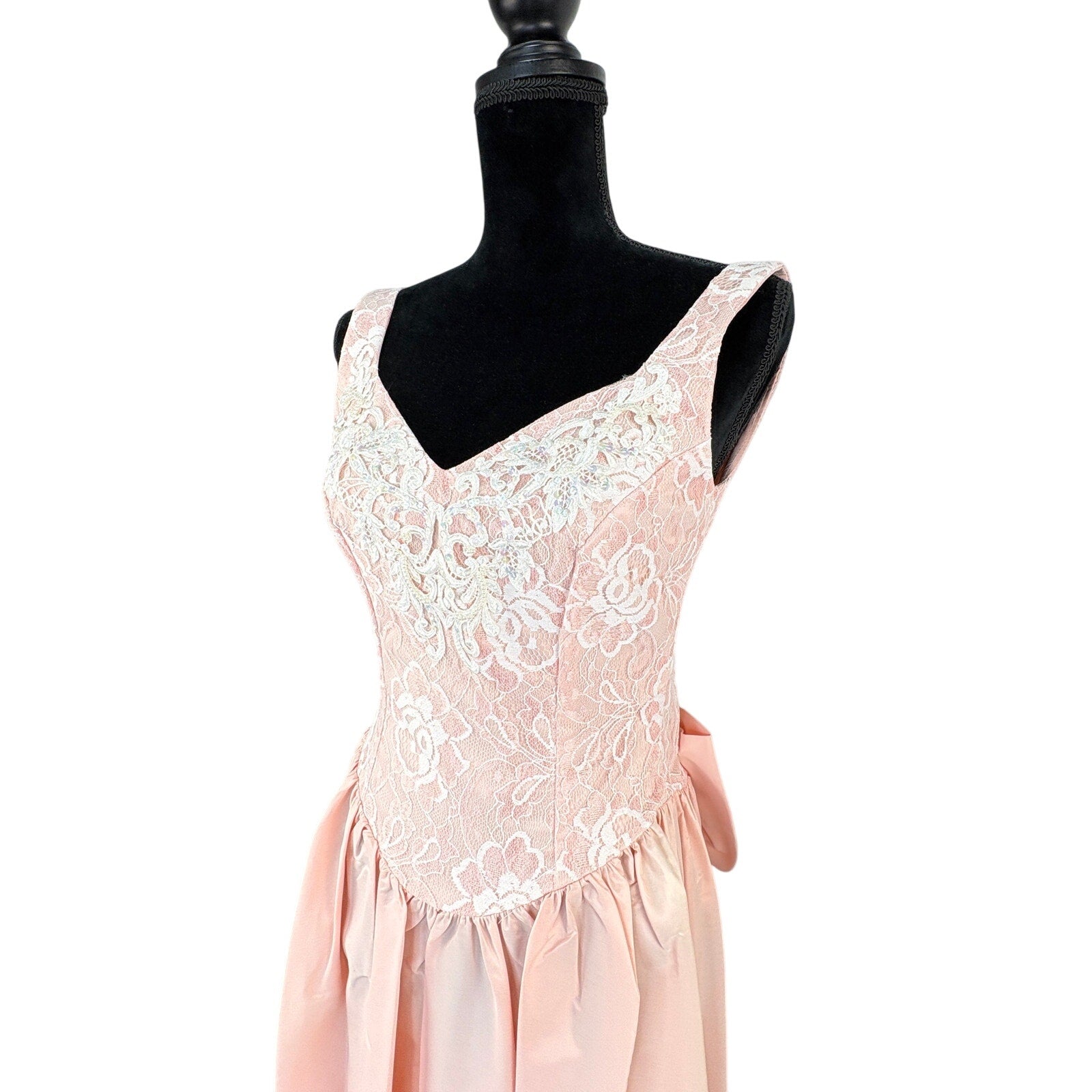Vintage Alfred Angelo Pink Taffeta Lace Bodice Formal Dress - Women's Size 2