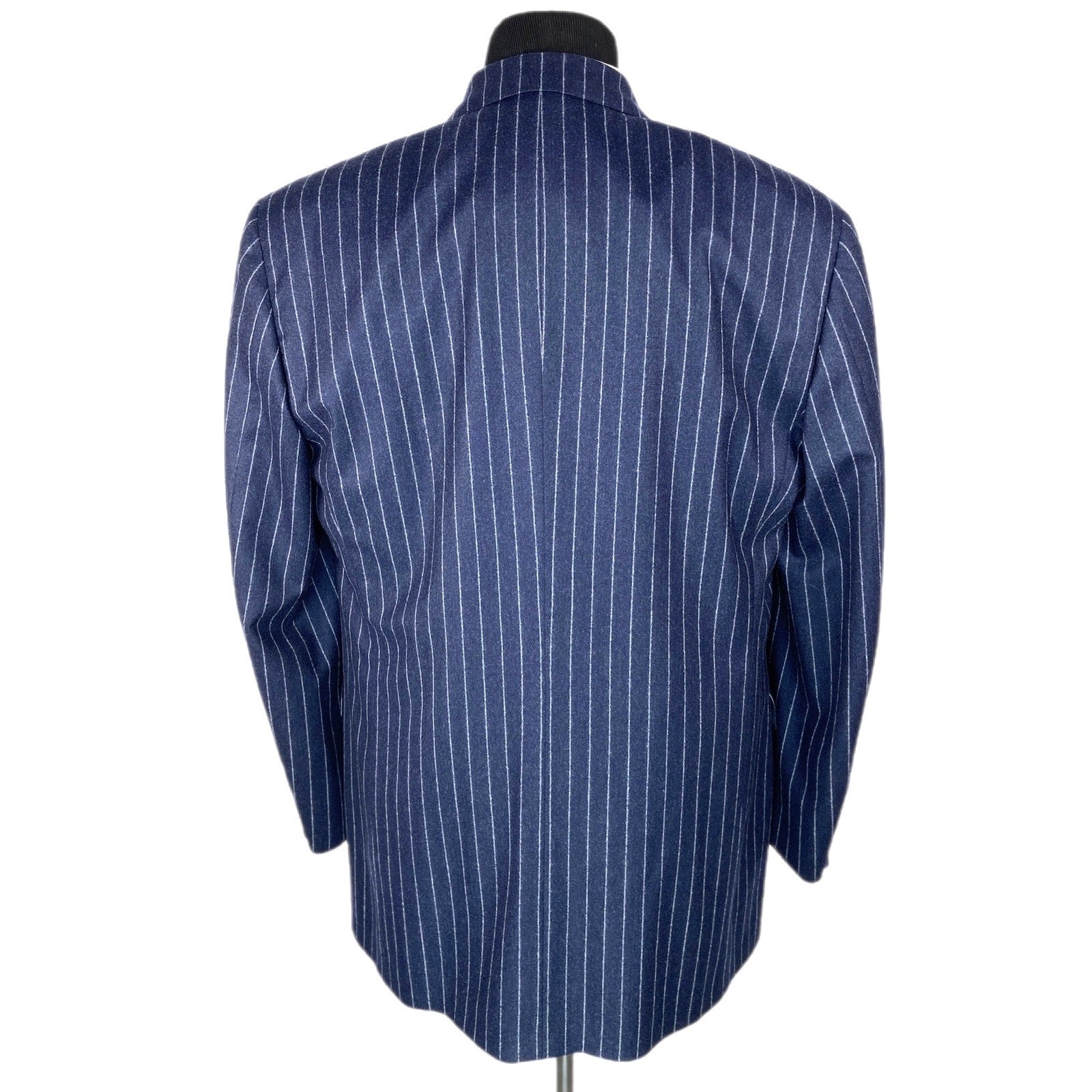 Carl Sterr Blue Pinstripe Wide Peak Collar Double Breasted Jacket - Men's 43XL