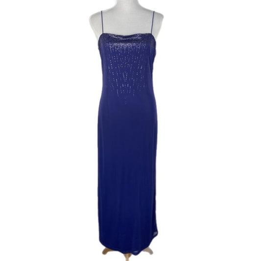 Y2K Shimmer Detail Long Blue Formal Prom Dress - Women's Size L