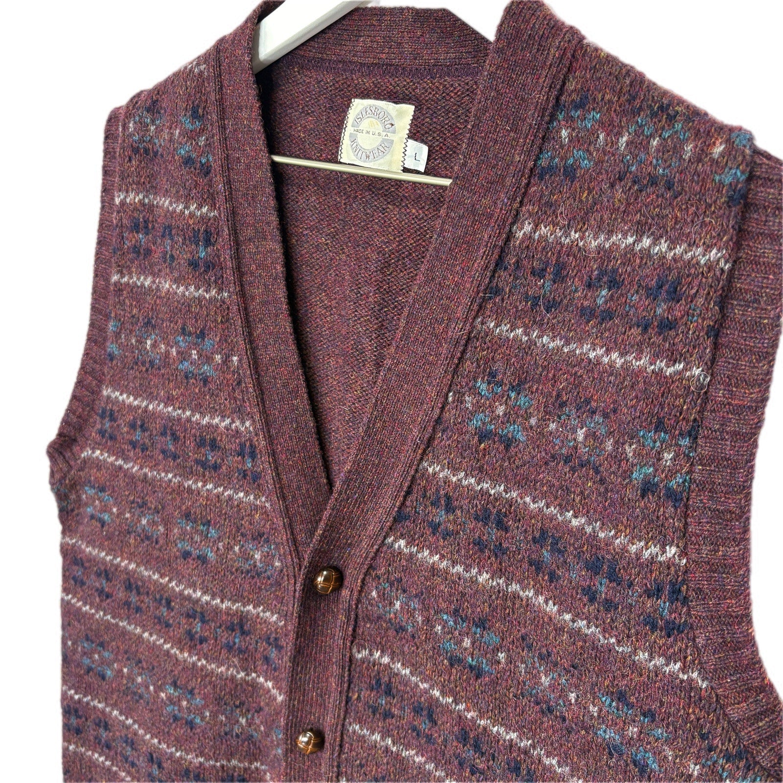 American Vintage Wool Blend Patterned Grandpa Cardigan Vest - Men's Size L