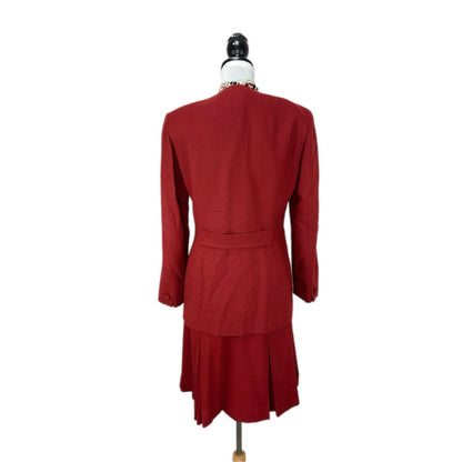 American Vintage Wool Burgundy Pleated Skirt Suit - Women's Size 8