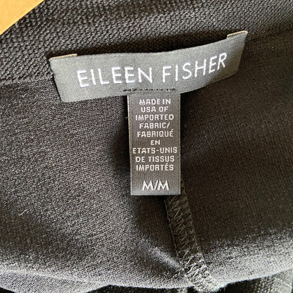 Eileen Fisher Minimalist Black Mandarin Collar Snap Button Tunic Cardigan Size M