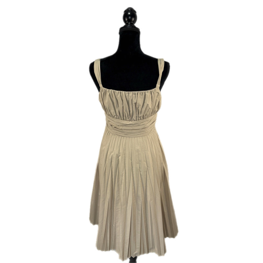 Anne Klein Khaki Pleated A Line Knee Length Dress - Women's Size 4