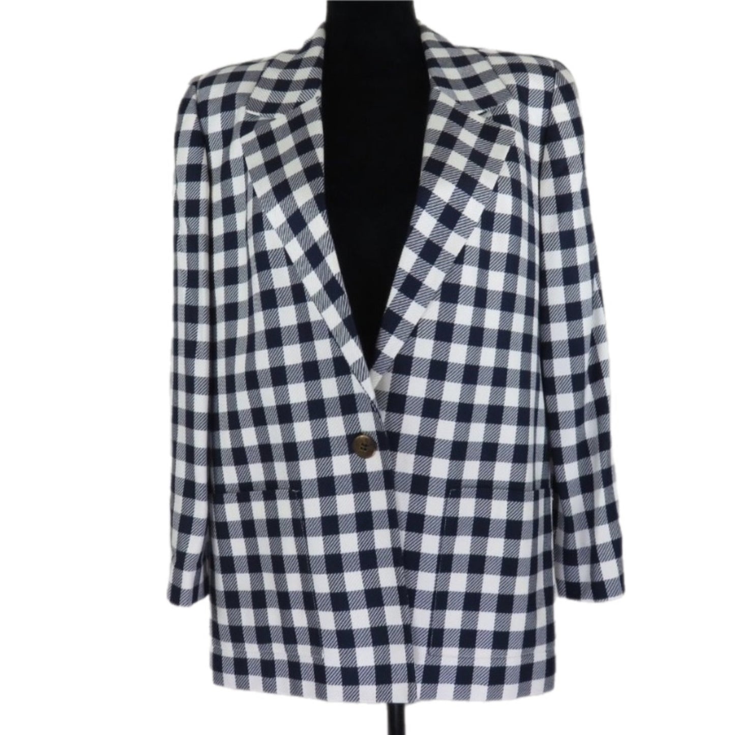 Vintage Boxy Oversized Blue White Checkered Blazer - Women's 10P