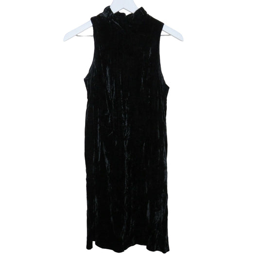 Y2K Ana Sui Black Crushed Velvet Mock Neck Sleeveless Dress - Women's M