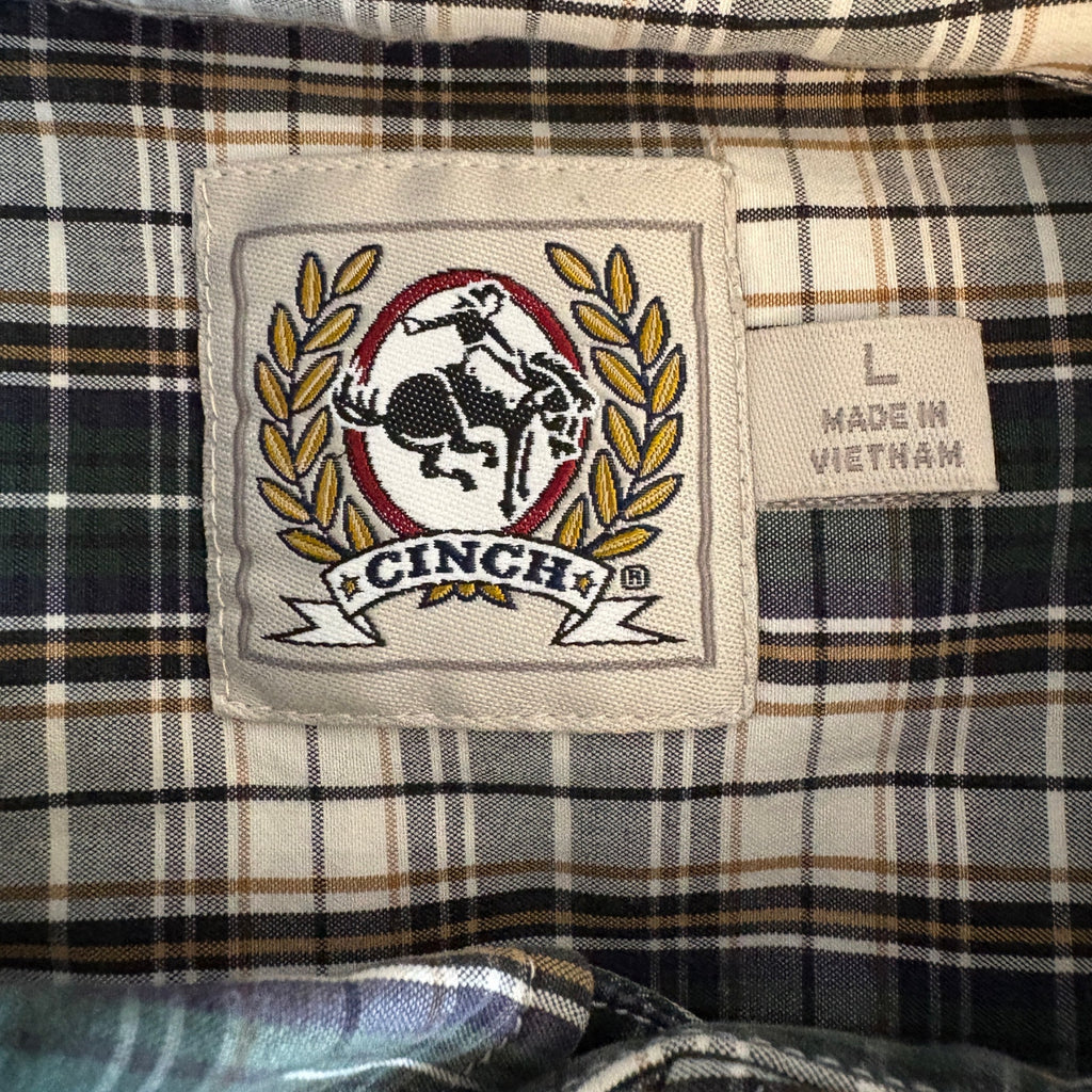 Cinch Green Plaid Cotton Button Down Shirt - Men's Size L
