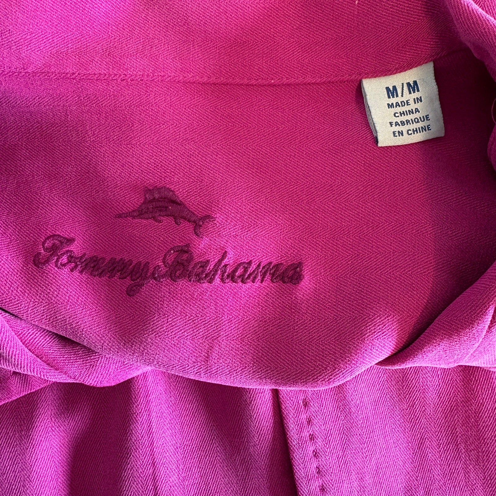 Tommy Bahama Fuchsia Pink Silk Short Sleeve Shirt - Men's Size M