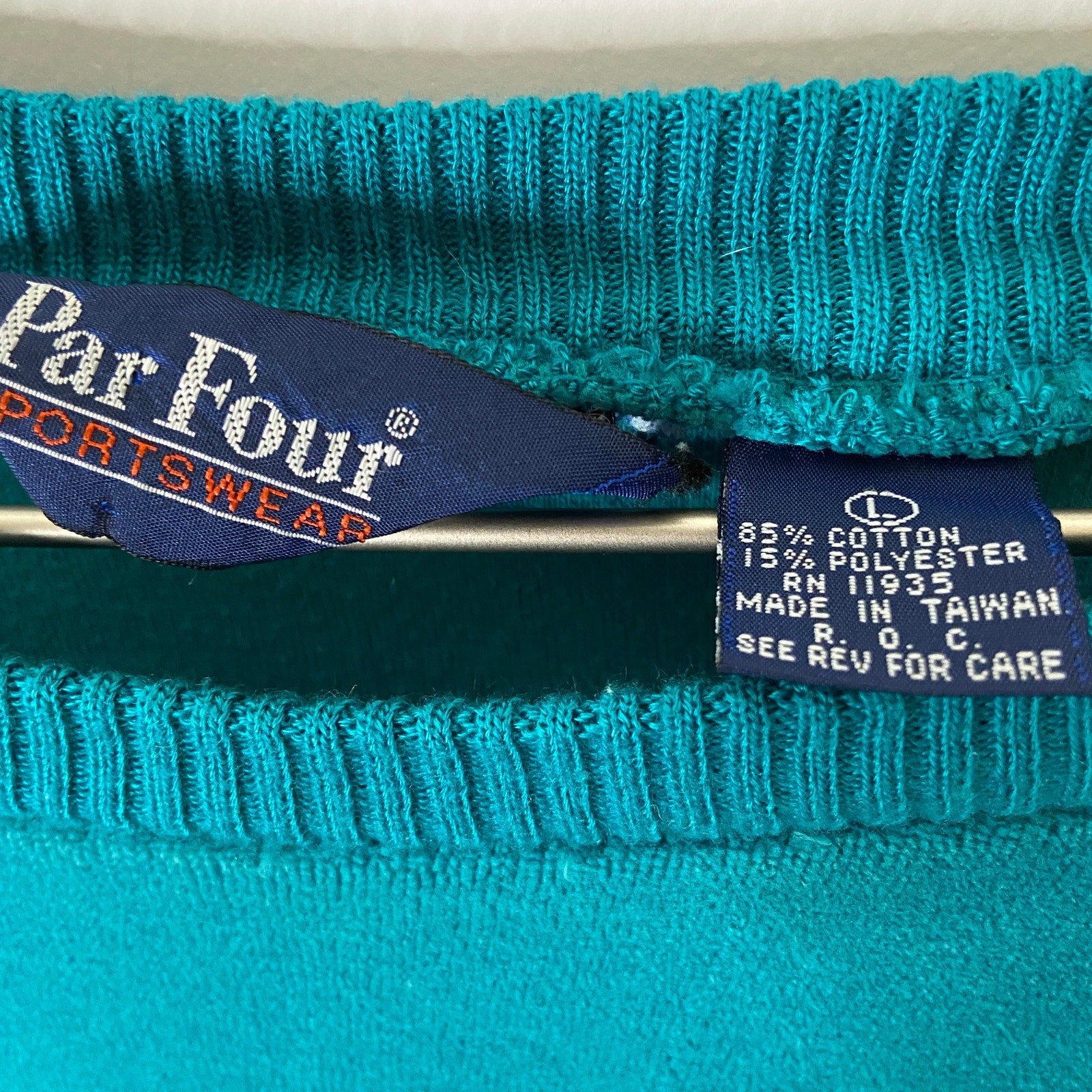 Vintage Teal Velour Striped Sleeve Grandpa Sweater - Men's Size L