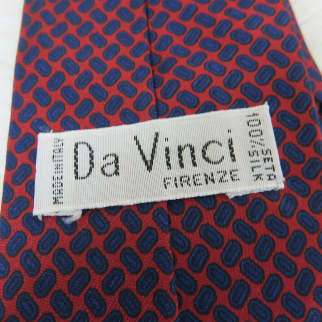 Vintage Silk Italian Made Da Vinci Red Blue Patterned Men's Tie