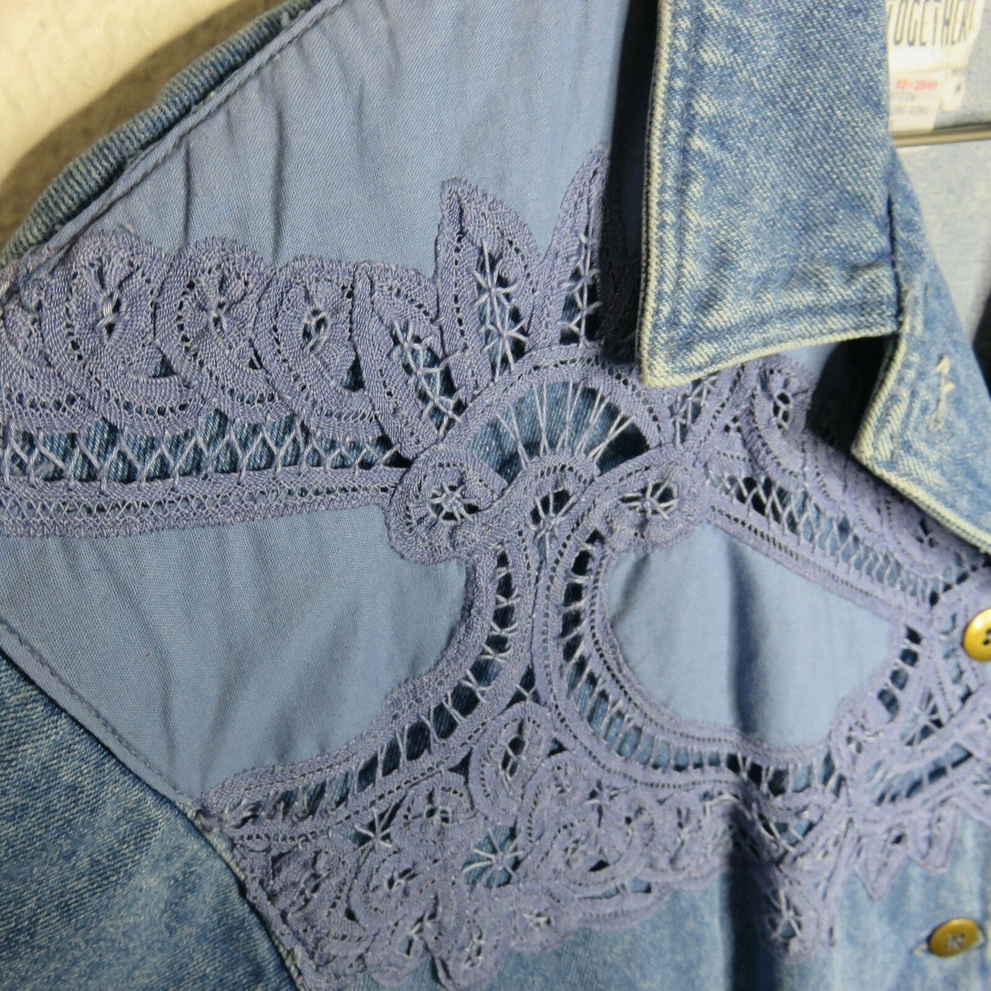 Y2K Crochet Detail Denim Jean Jacket - Missy Size M