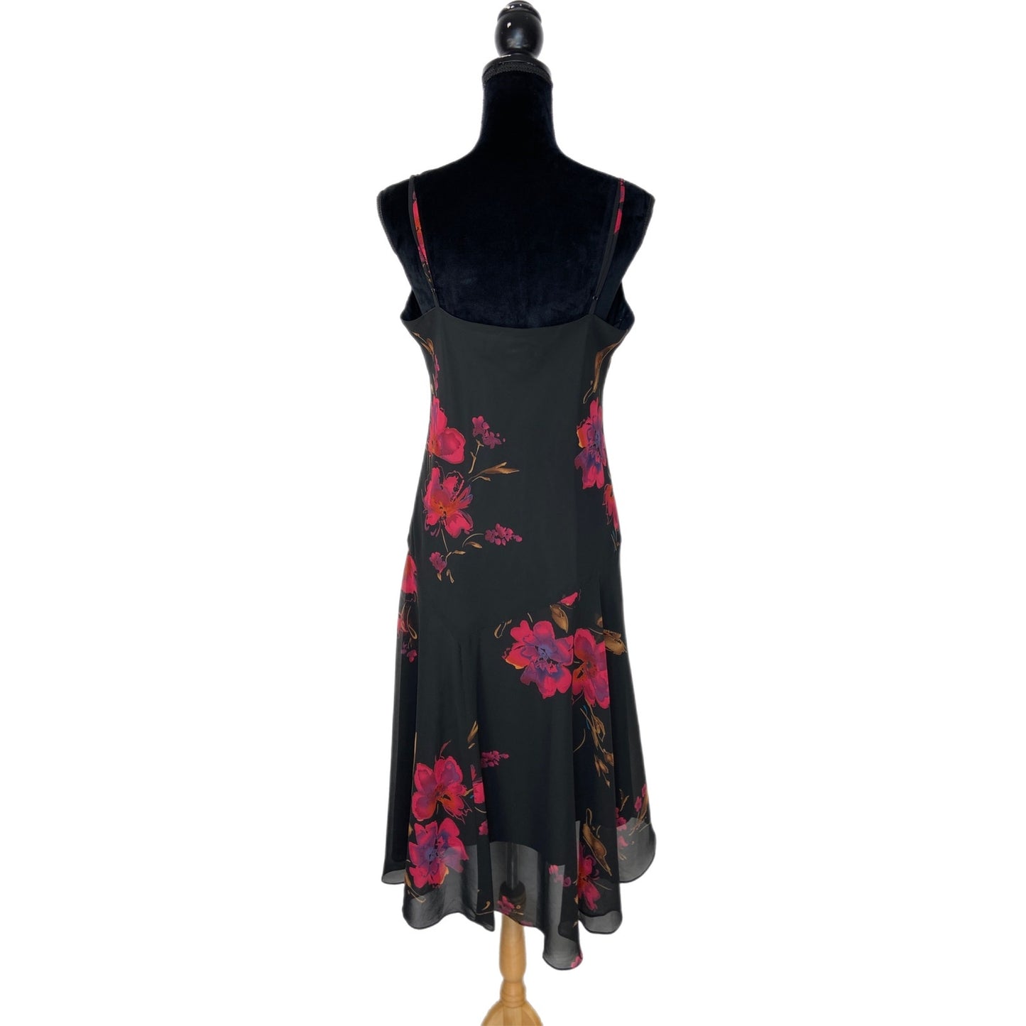 Y2K Flowy Black Floral Slip Dress - Women's Size 12