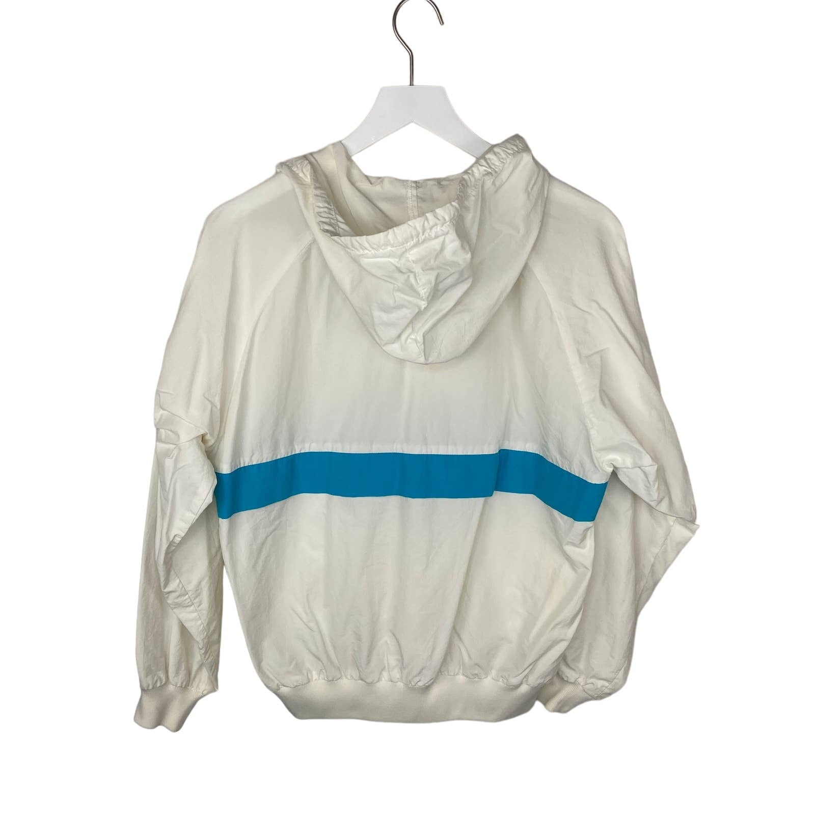 Vintage White Blue Stripe Hooded Windbreaker Jacket - Women's Size M