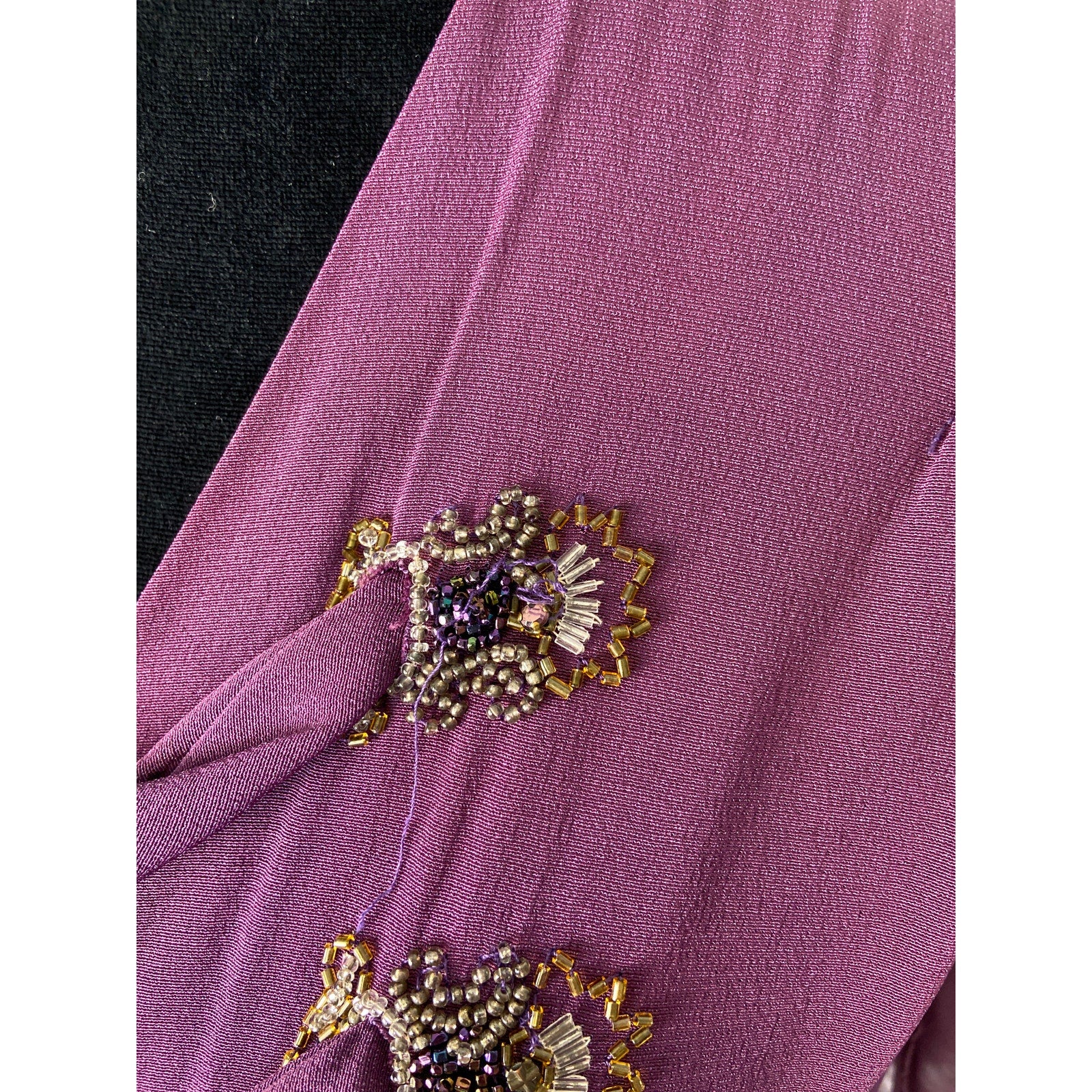 Vintage Purple Crepe Sheer Sleeves Faux Wrap Dress - Women's Size M