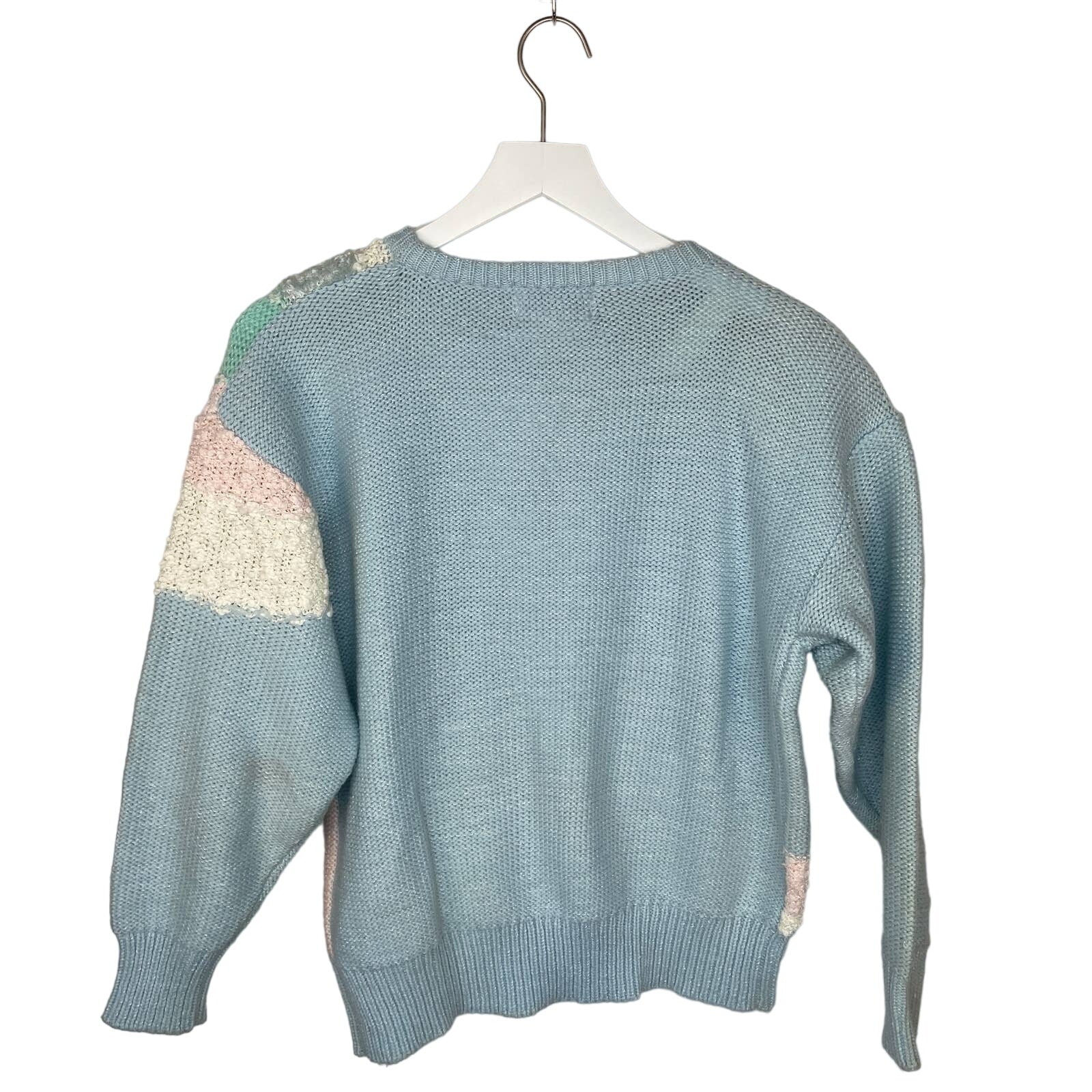 Vintage Pastel Embellished Bold Pattern Sweater - Women's Size M