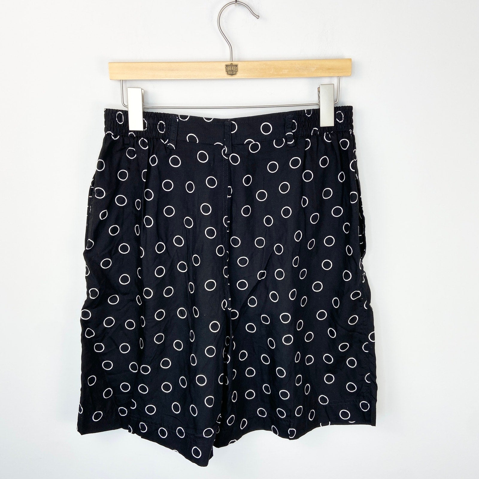 Vintage Circle Print Black Culottes Shorts - Women's Size 12