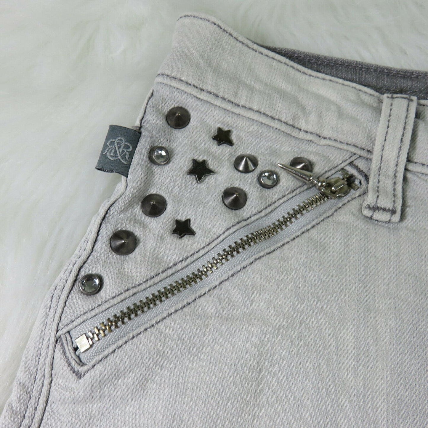 Rock & Republic Pixie Light Grey Denim Studded Shorts - Women's 6