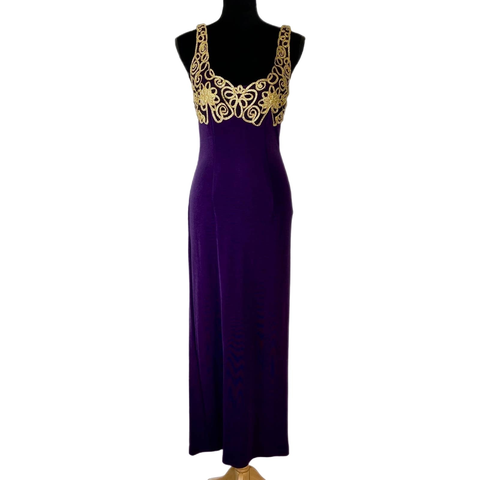 Vintage Pretty Girl Purple Gold Detailing Long Sheath Dress - Women's Size M