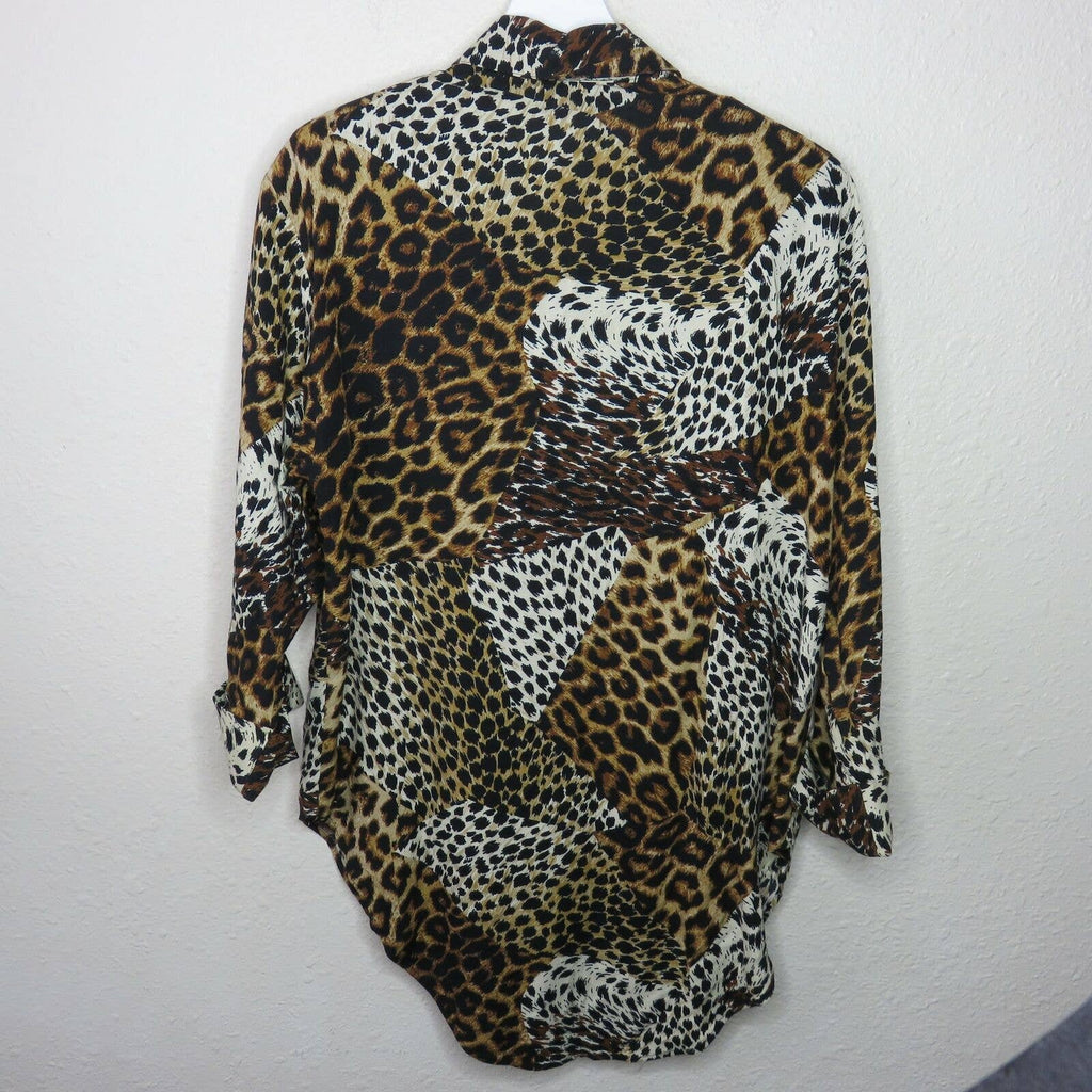 Vintage Leopard Cheetah Print Button Up Tunic Shirt Made in USA - Women's 16