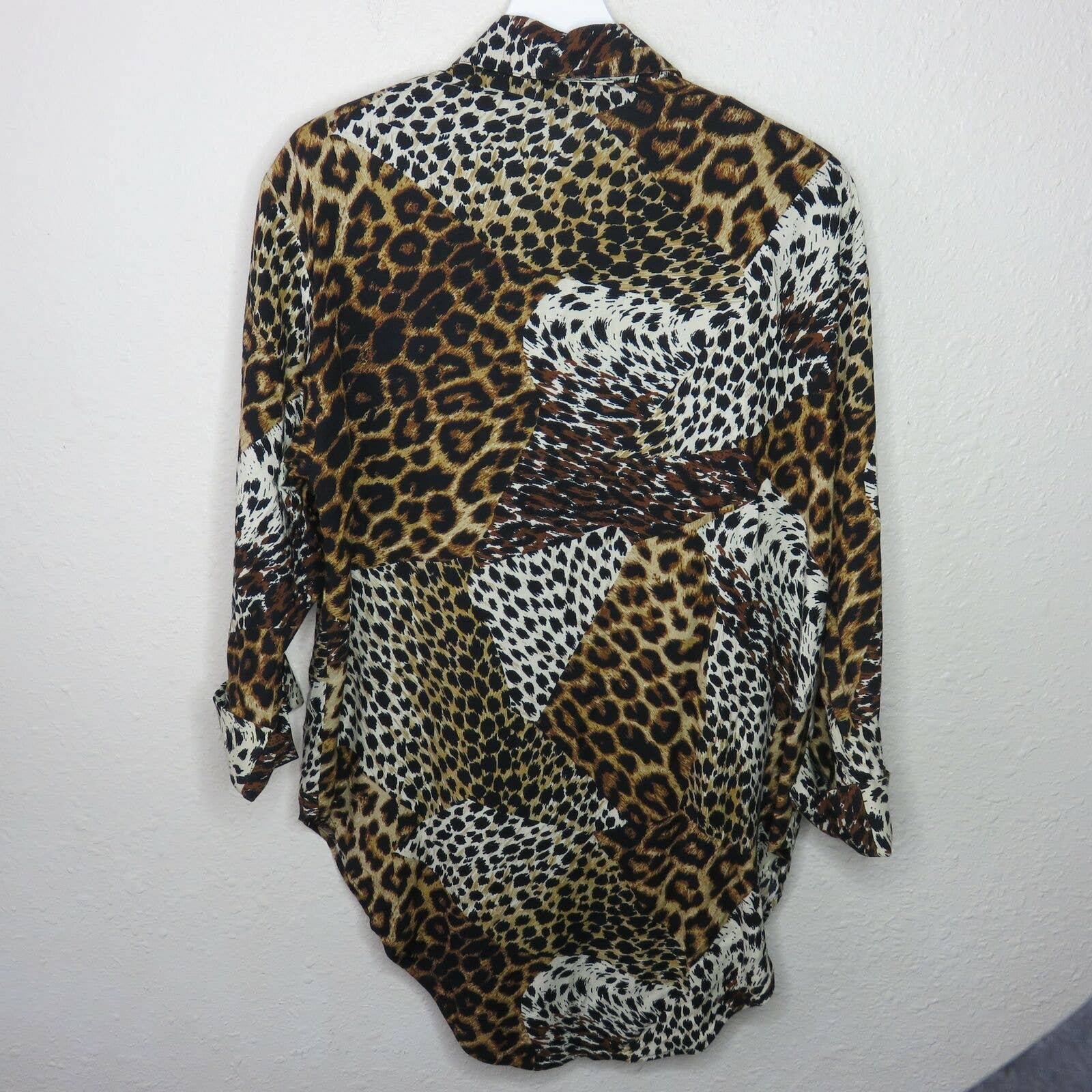 Vintage Leopard Cheetah Print Button Up Tunic Shirt Made in USA - Women's 16