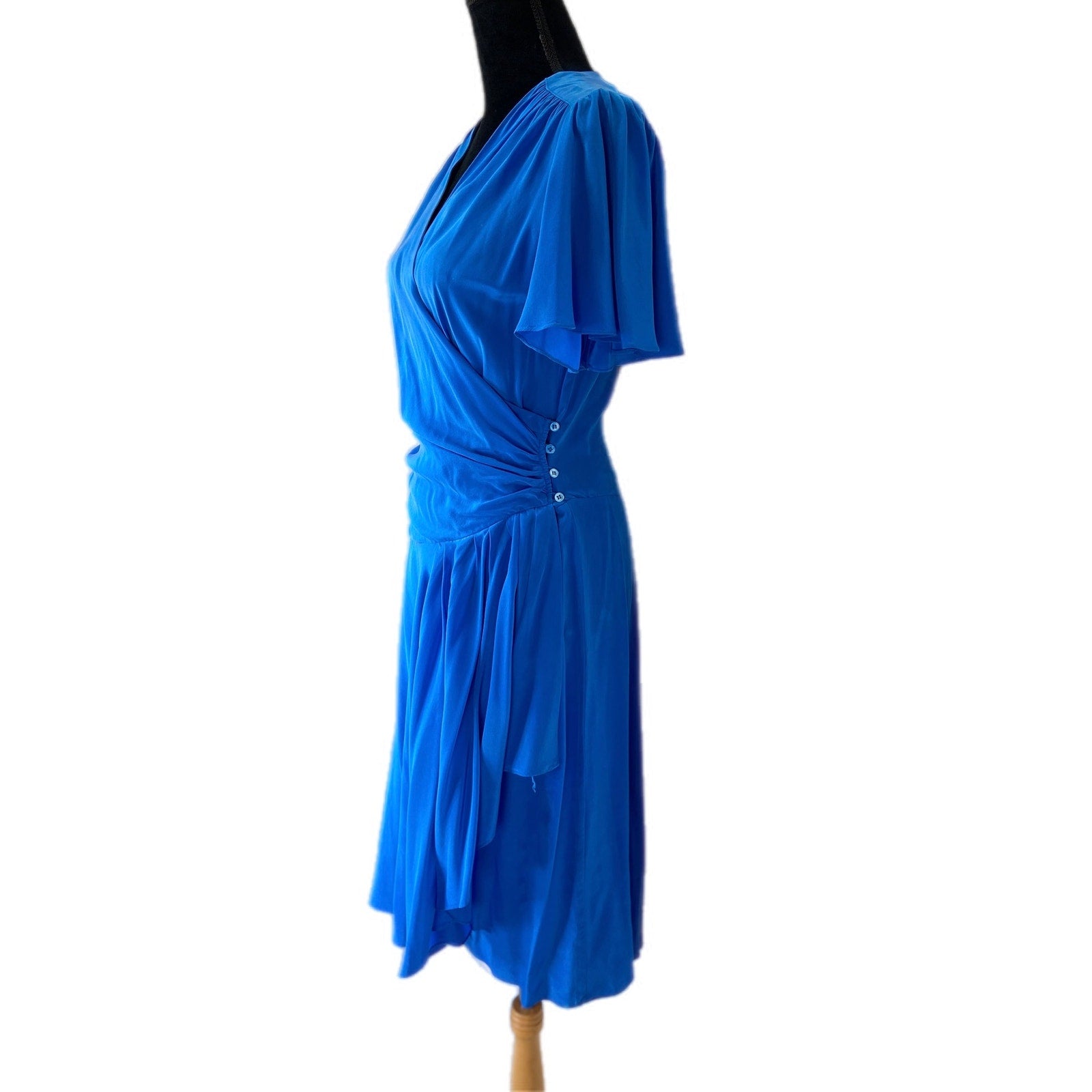 Vintage Jerry Regenbogen Silk Bright Blue Wrap Dress - Women's Size 4