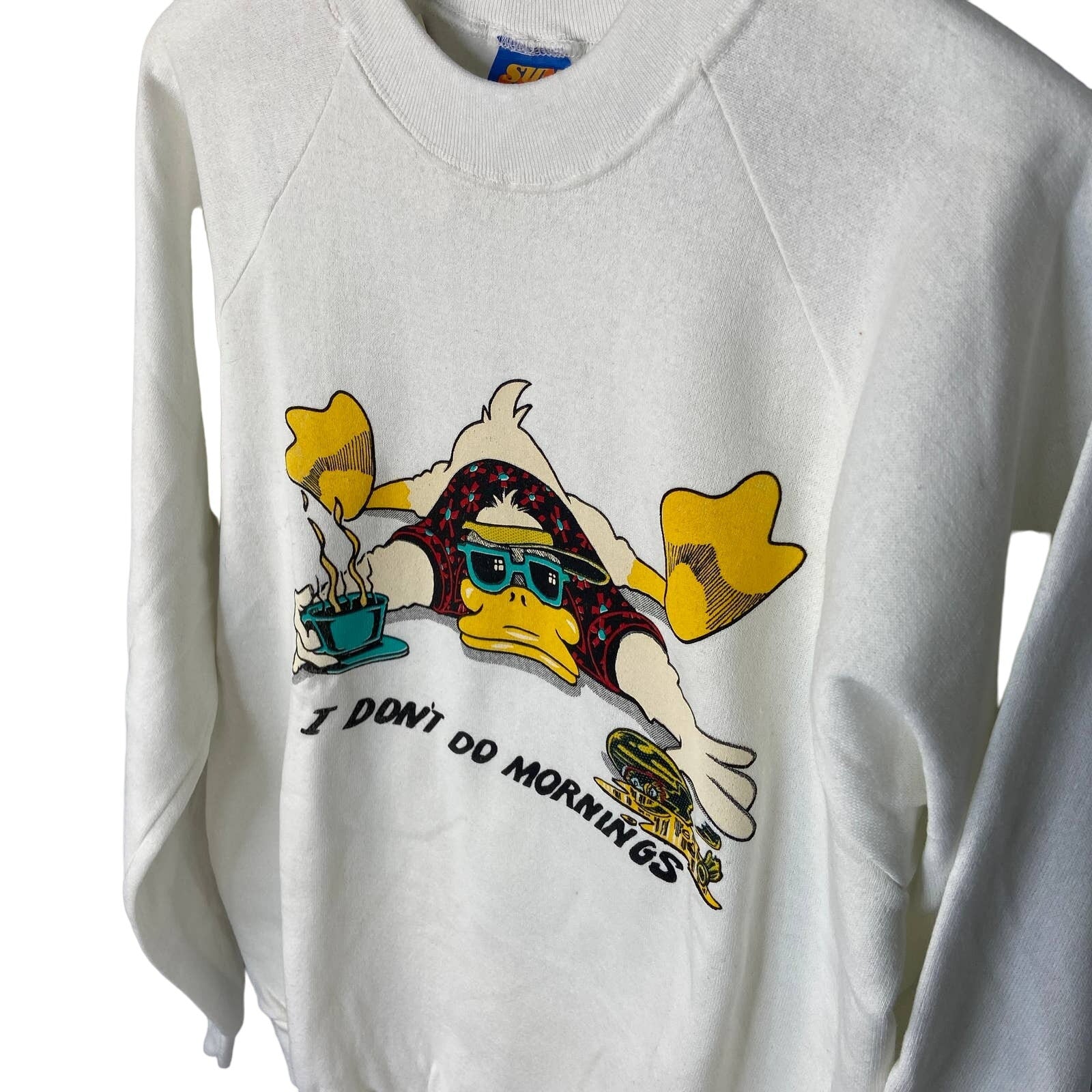 Vintage I Don't Do Mornings Party Duck Crewneck Sweatshirt - Adult Size L
