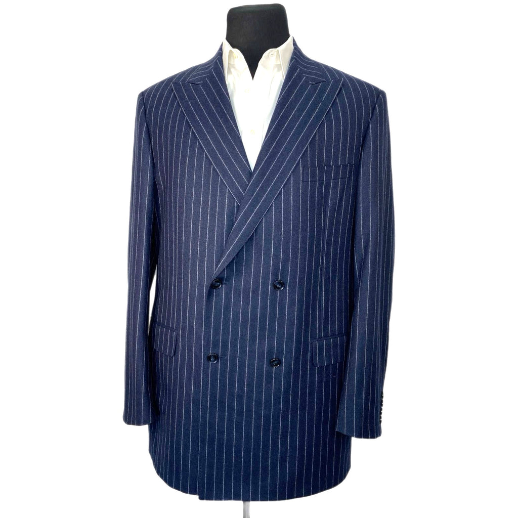 Carl Sterr Blue Pinstripe Wide Peak Collar Double Breasted Jacket - Men's 43XL