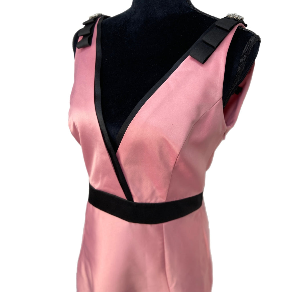 Pink and Black Barbiecore Pink Satin Long Formal Prom Dress - Women's Size 6