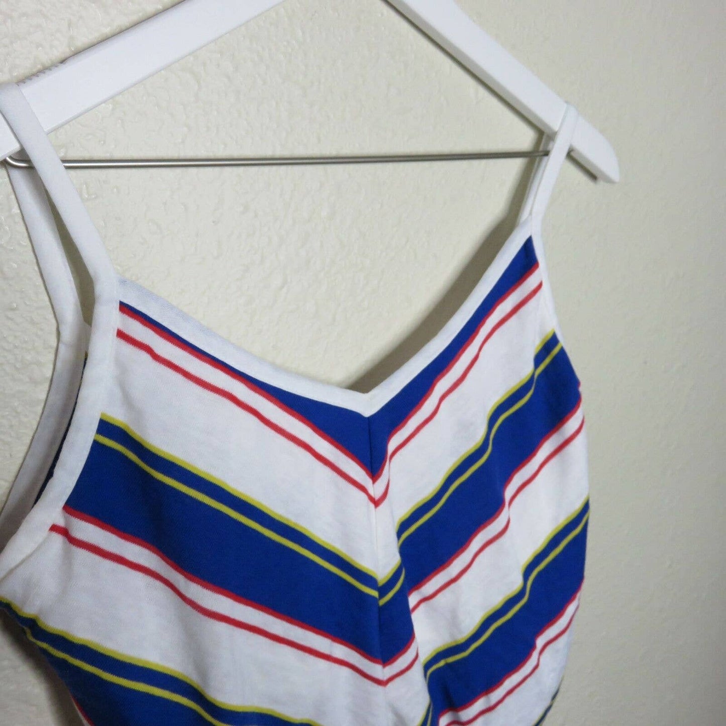 Vintage Chevron Pattern Primary Colors Tank Top Built In Bra Made in USA - Women's M