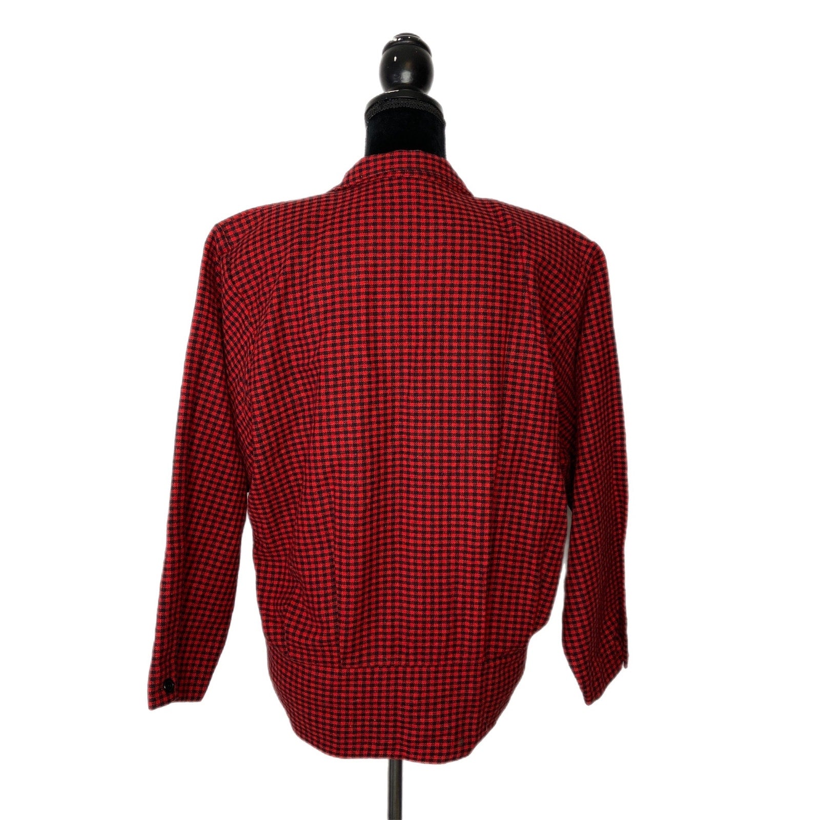 Vintage Red Black Checkered Pleated Button Waist Blazer - Women's Size Small