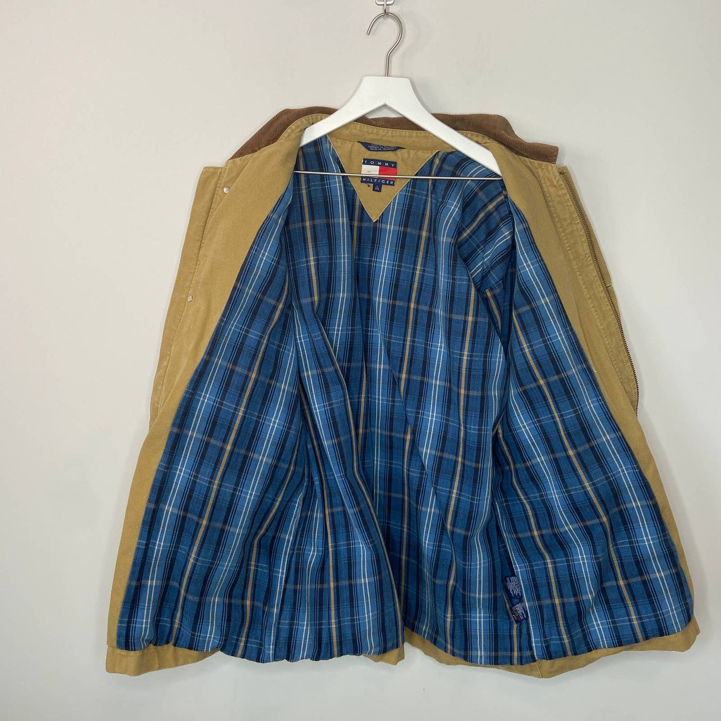 Y2K Tommy Hilfiger Long Khaki Canvas Flannel Lined Coat - Men's Size L