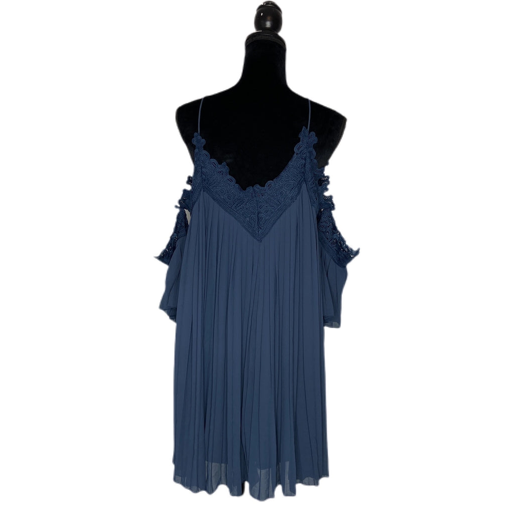 Lulus Navy Blue Pleated Lace Detail Short Baby Doll Dress - Women's Size Medium