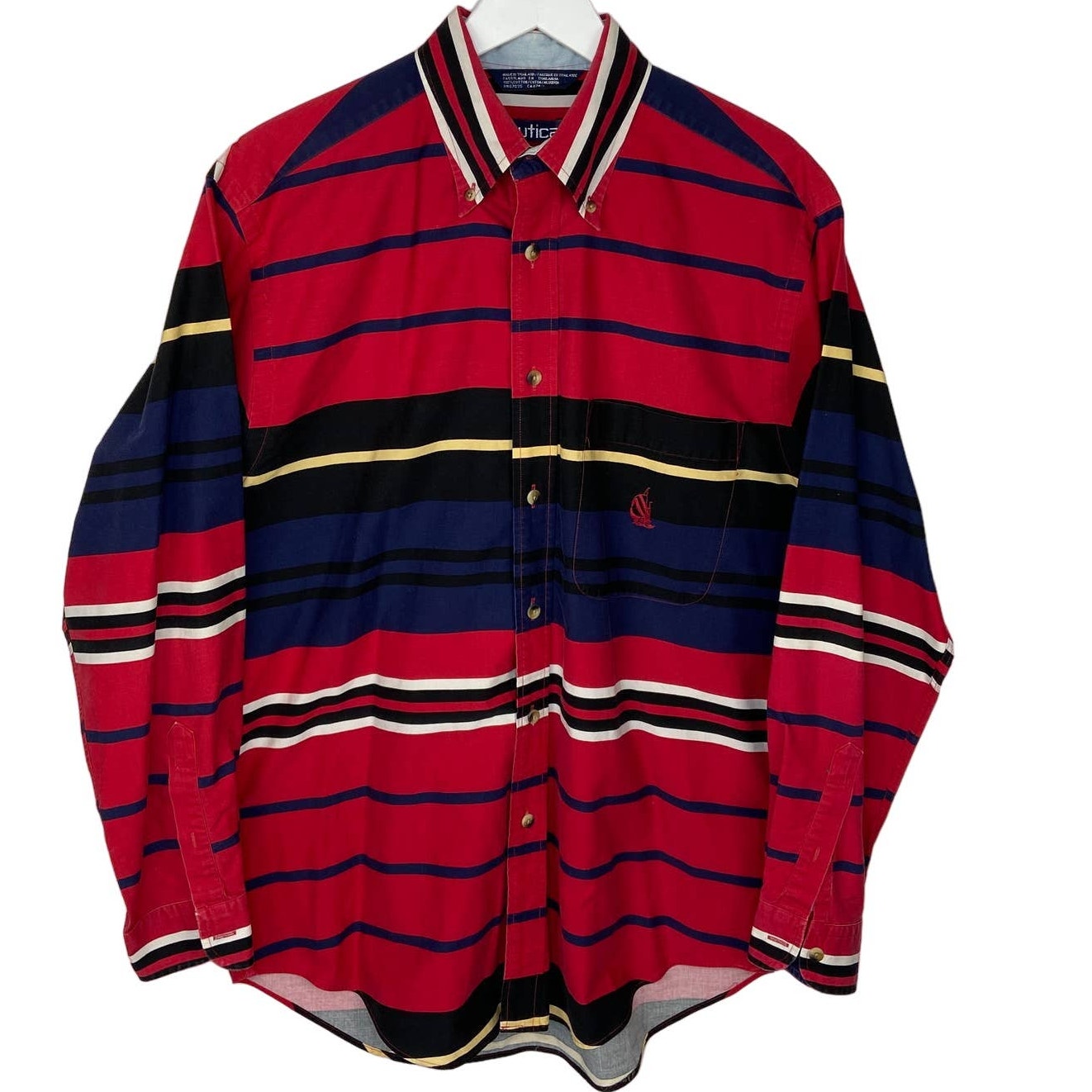 Vintage Nautica Bold Red Striped Long Sleeve Button Down Shirt - Men's Size M